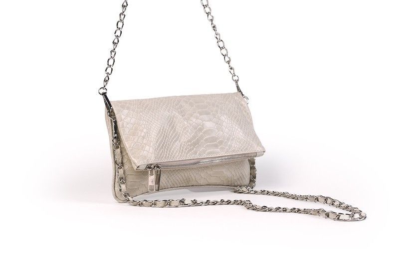 Bolso de piel doble cadena beige