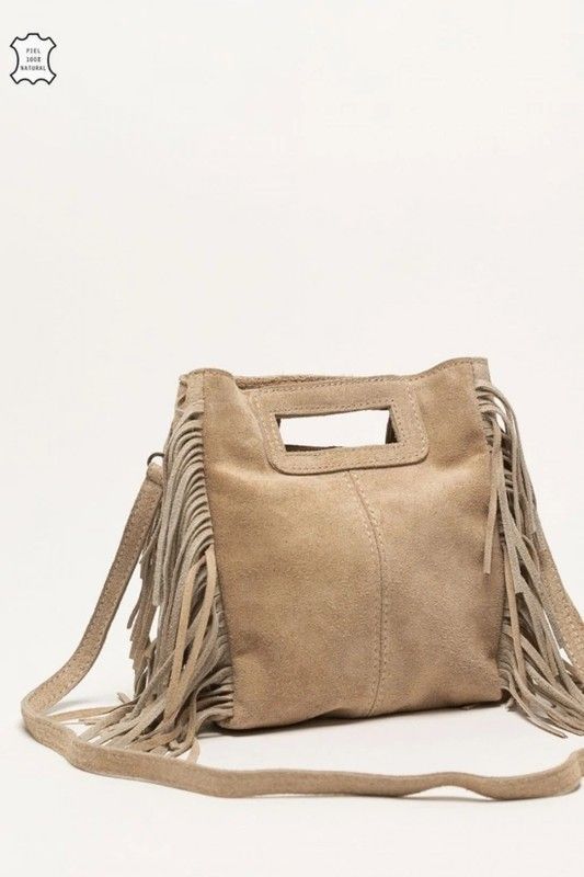 Bolso De Piel Savannah Con Flecos Beige