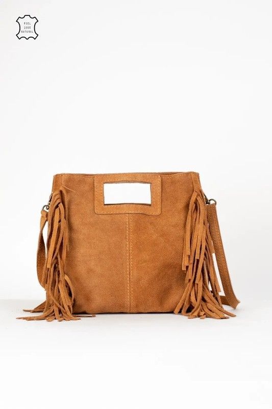 Bolso De Piel Savannah Con Flecos Tostado