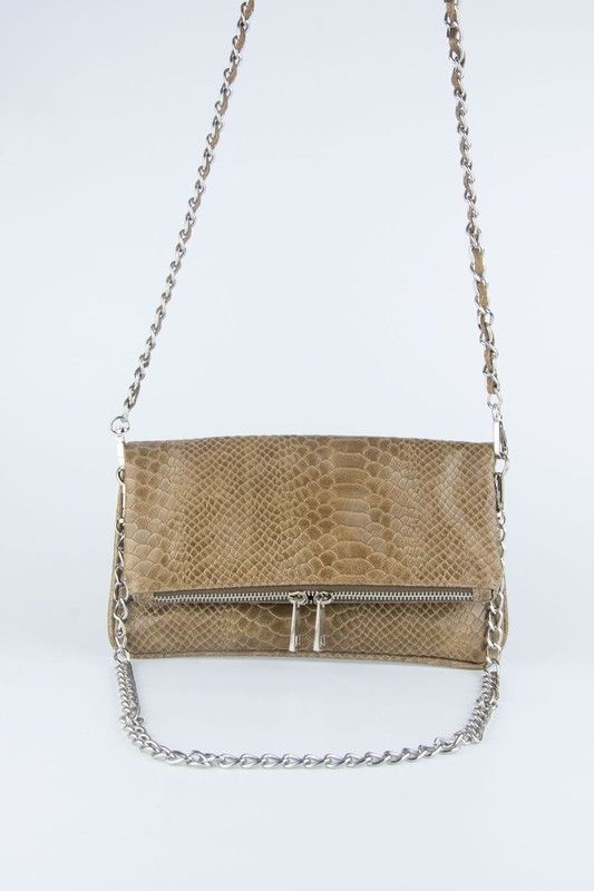 Bolso pequeño de piel doble cadena de color beige modelo Lupo