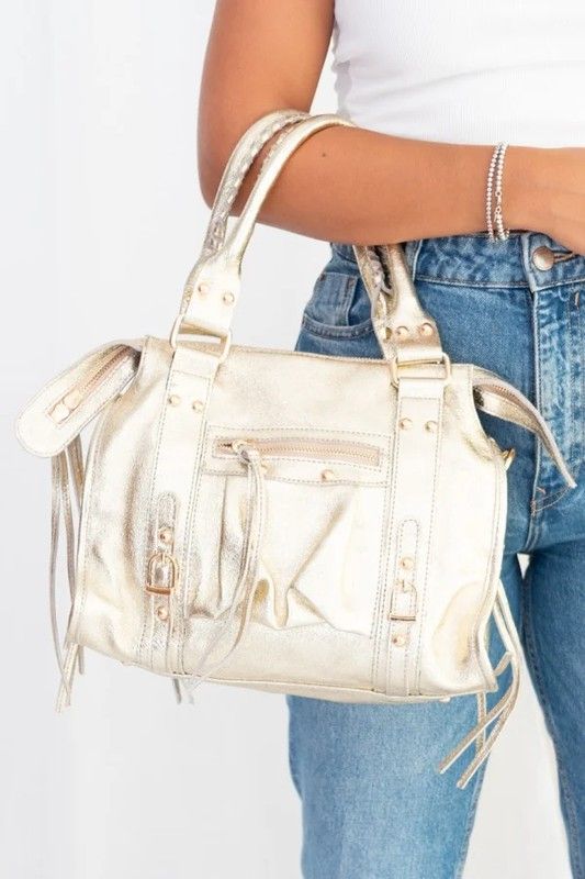 Bolso Pequeño de Piel Para Mujer Dorado