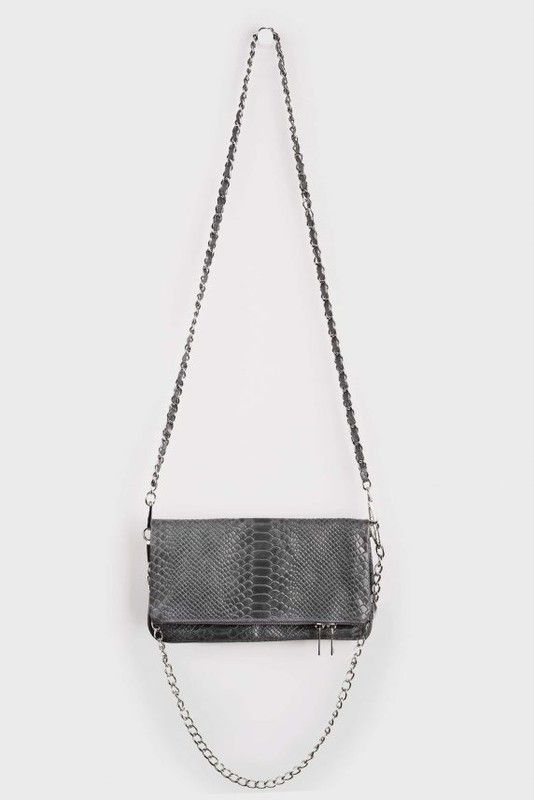 Bolso Piel Doble Cadena Gris