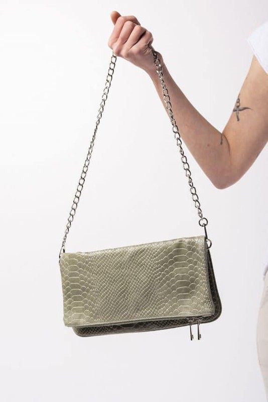 Bolso Piel Doble Cadena Verde Militar