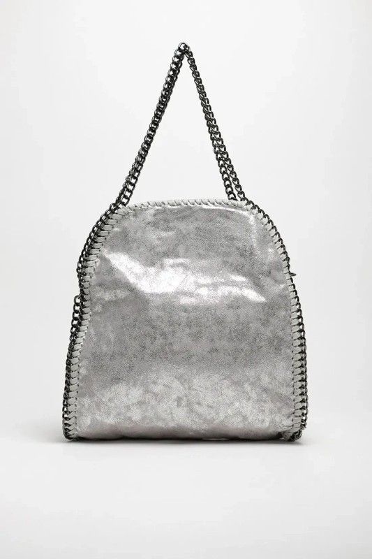 Bolso Shopper Con Cadenas Plateado