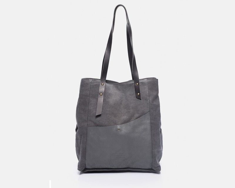 Bolso Shopper Diagonal de lona y piel