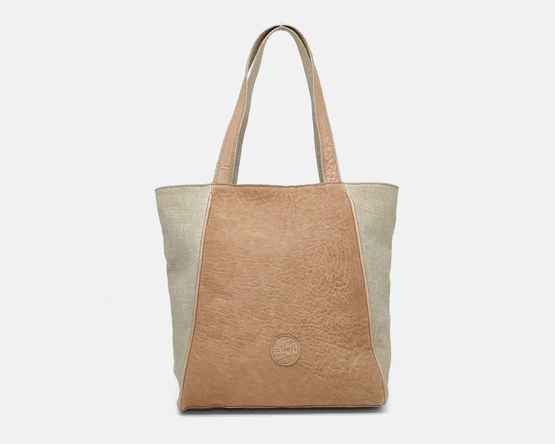 Bolso shopper grande de piel y lino Kelly de CUIROTS