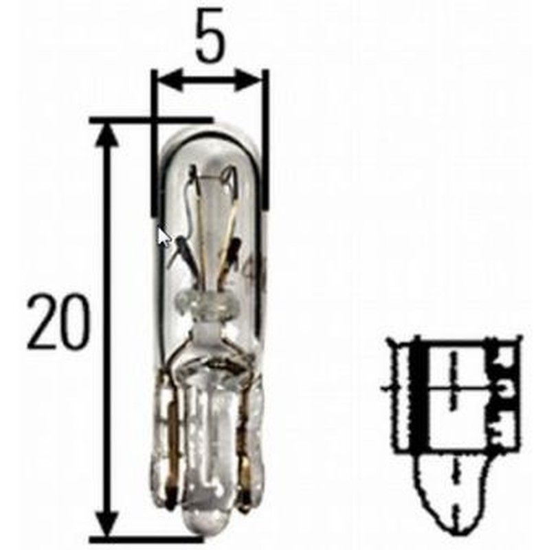 Bombilla 12V interior cuña sin casquillo (todo cristal) T05 1'2w luz tablero de instrumentos
