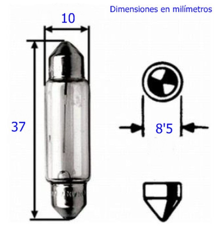 Bombilla 24V exterior o interior 5 W plafón de doble casquillo metálico SV8.5-8