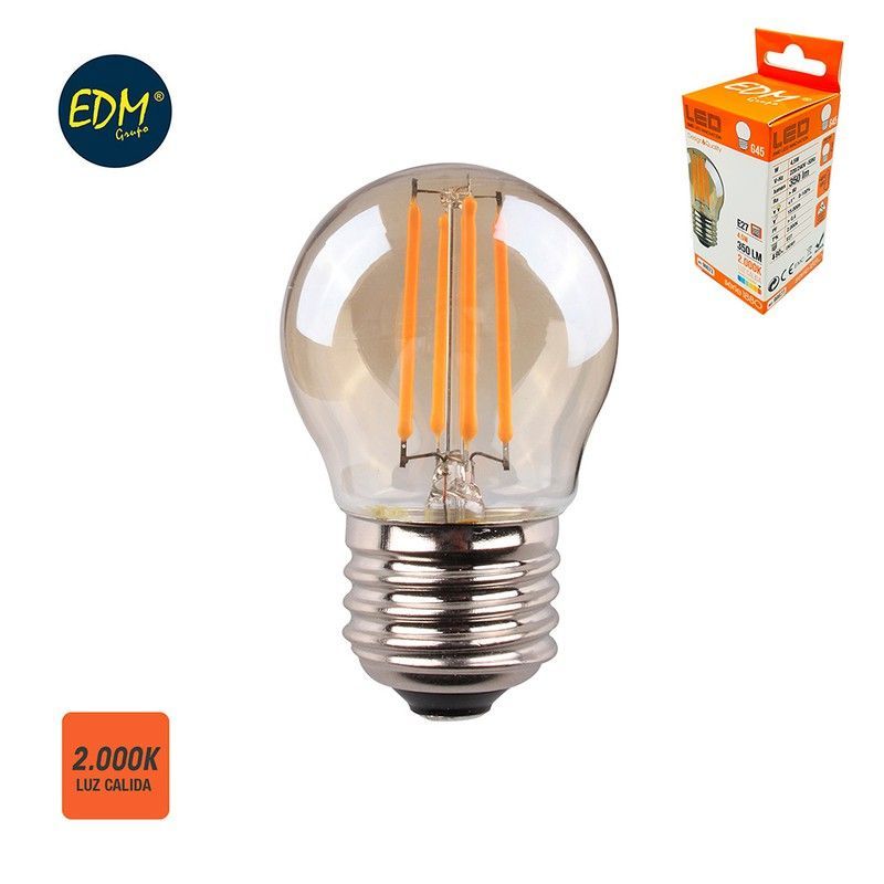 Bombilla esferica filamento led cristal vintage e27 4,5w 350 lm 2000k luz calida edm