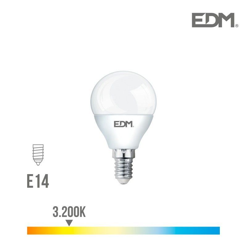 Bombilla esferica led e14 7w 600 lm 3200k luz calida edm