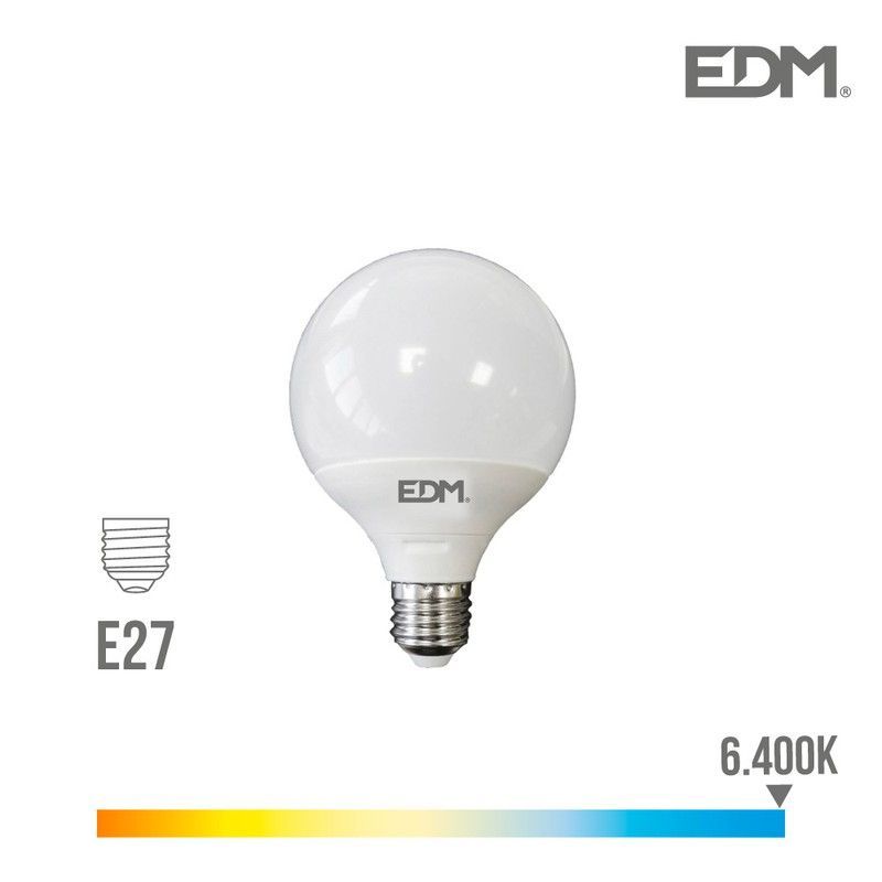 Bombilla globo led ø 95 mm e27 10w 810 lm 6400k luz fria edm
