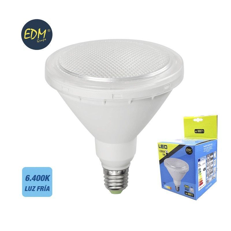 Bombilla par38 led e27 15w 1200 lm 6400k luz fria ip64 edm