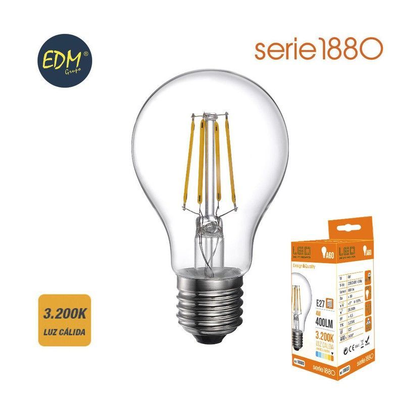 Bombilla standard filamento led e27 4w 400 lm 3200k luz calida edm