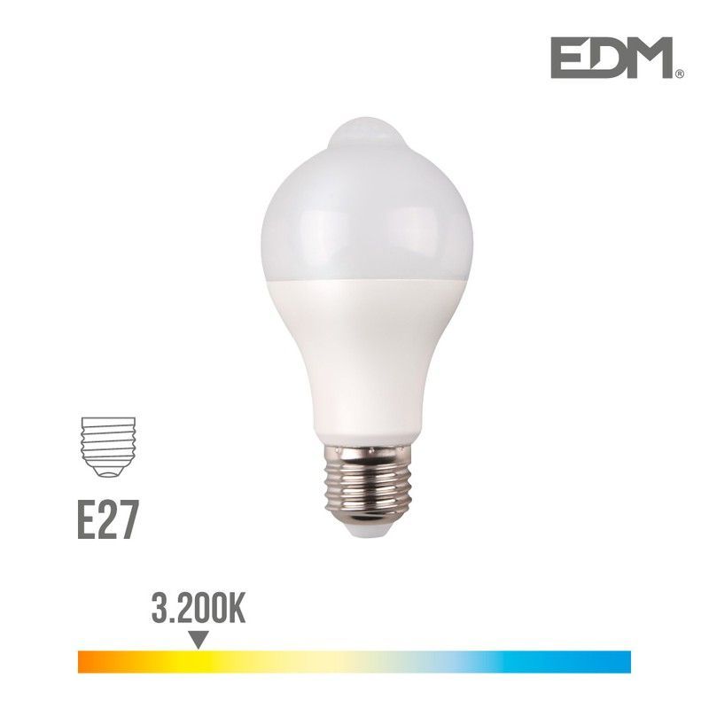 Bombilla standard led con sensor de presencia y crepuscular e27 12w 1055 lm 3200k luz calida edm