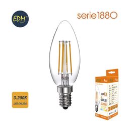 Bombilla vela filamento led e14 4w 400 lm 3200k luz calida edm