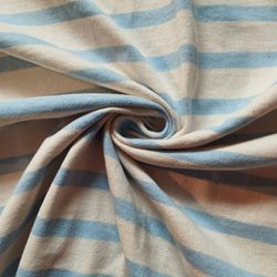 Bonita tela Jersey a rayas Azul cielo sobre Beige. Ancho 165cm