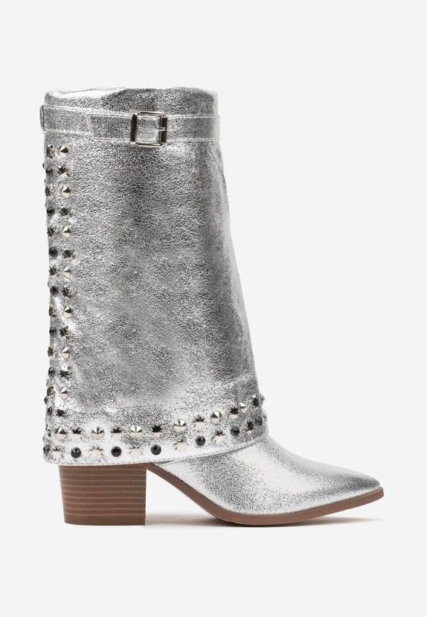 Bota Cowboy Con Tachas Plateado
