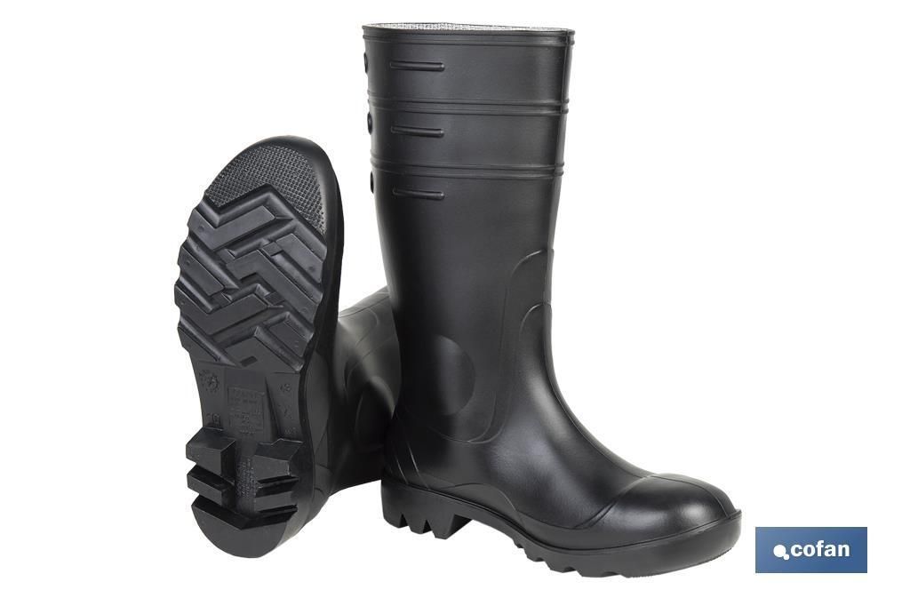 Botas de agua altas S-5 | Calzado de seguridad | Color: negro | Protección reforzada | Disponible desde la talla 38 hasta la 47. Modelo Albufera.