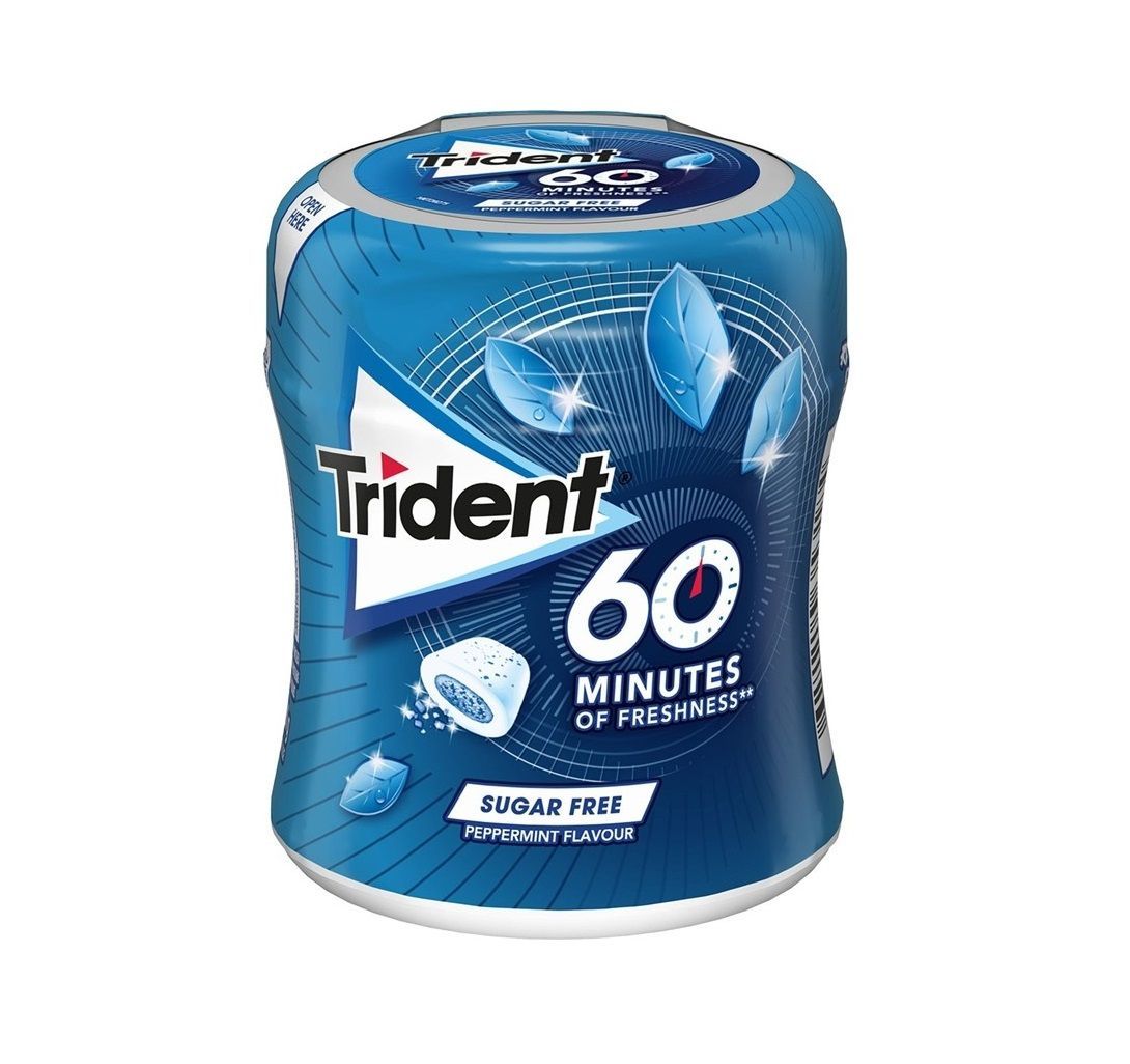 Bote Trident 60 minutos Menta 50 chicles Sin Azúcar. Chicle Sin Azúcar Menta
