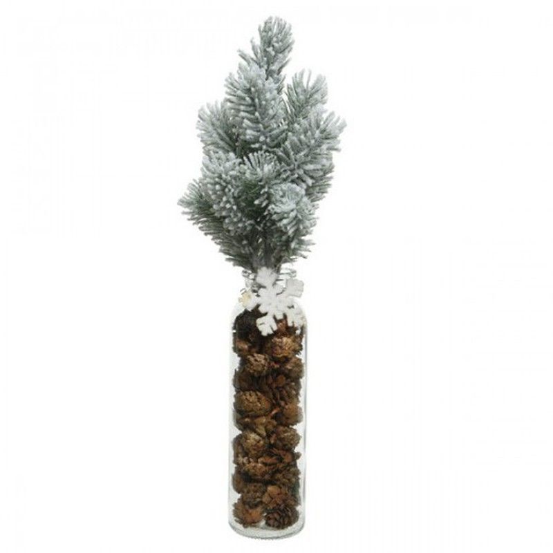 Botella Cristal + Piñas + Abeto Nevado Artf. H37Cm