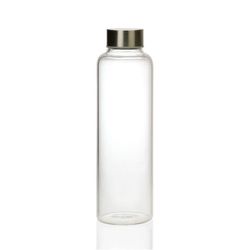 Botella de Vidrio con tapón de Acero Inox Plateado. 500ml, Ø6,5x23cm