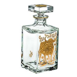 Botella de whisky Buey de cristal y oro transparente y dorada, 9,5 x 9,5 x 23 cm | Golden