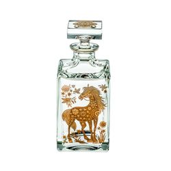 Botella de whisky Caballo de cristal y oro transparente y dorada, 9,5 x 9,5 x 23 cm | Golden