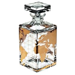 Botella de whisky de cristal dorada y transparente, 9,5 x 9,5 x 23 cm | Atlas