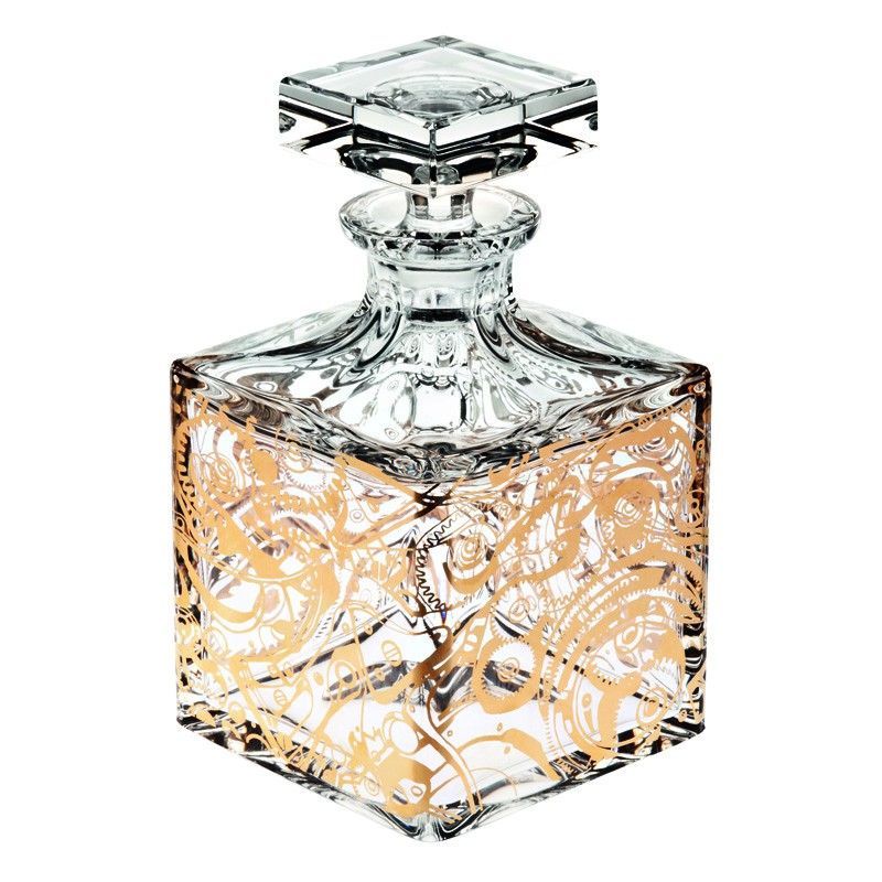 Botella de whisky de cristal transparente y dorada, Ø 11 x 20 cm | Cronos