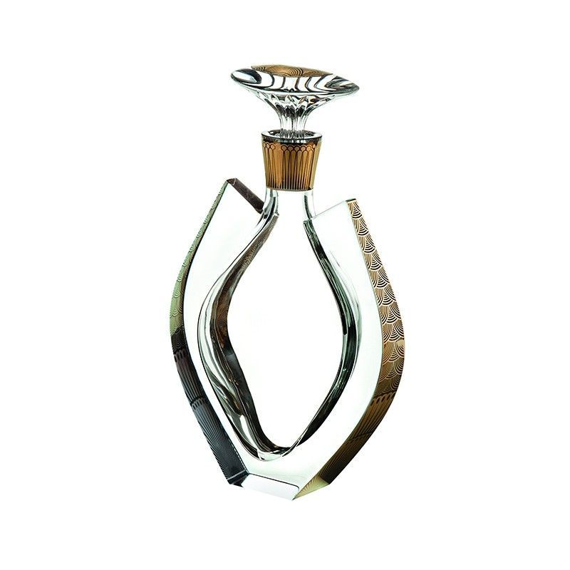 Botella de whisky de cristal y oro transparente y dorada, 11,7 x 17,5 x 28,5 cm | Fénix