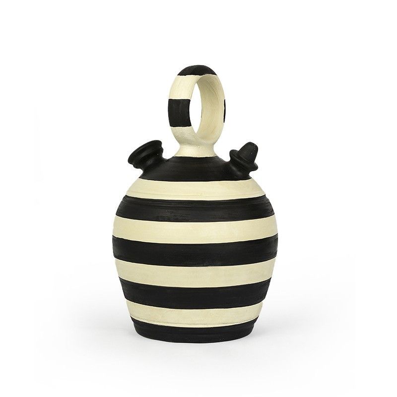 Botijo de Arcilla Crema/Negro, Ø23x38cm