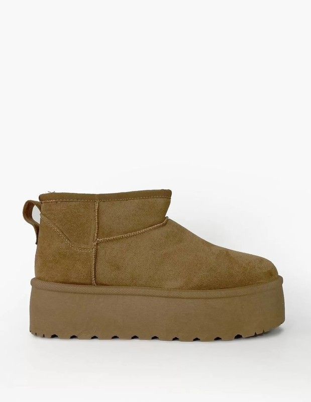 Botín Bajo Forrado Con Plataforma Camel