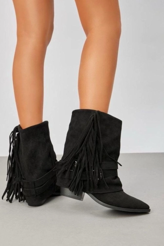 Botín India Flecos Negro