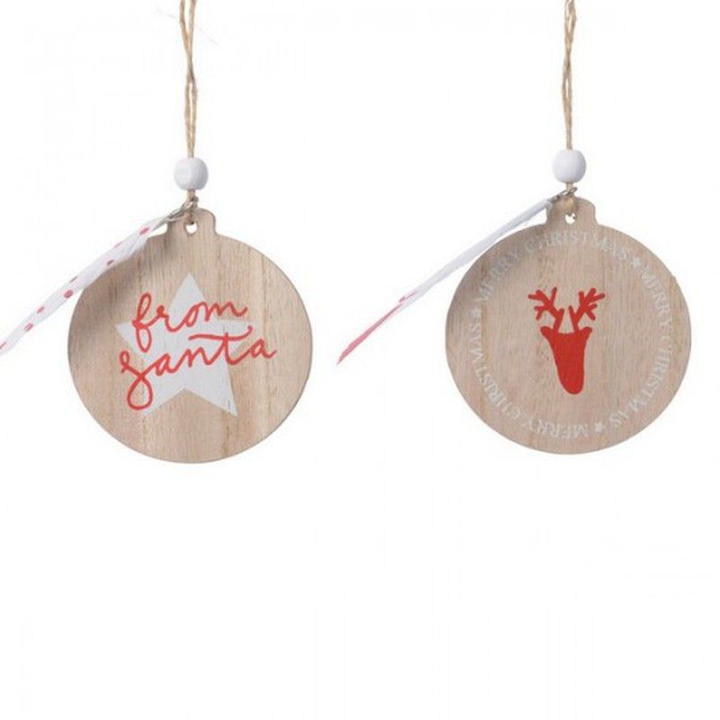 Botón "From Santa + Reno" Madera Rojobla Diámetro 8Cm (2U.)