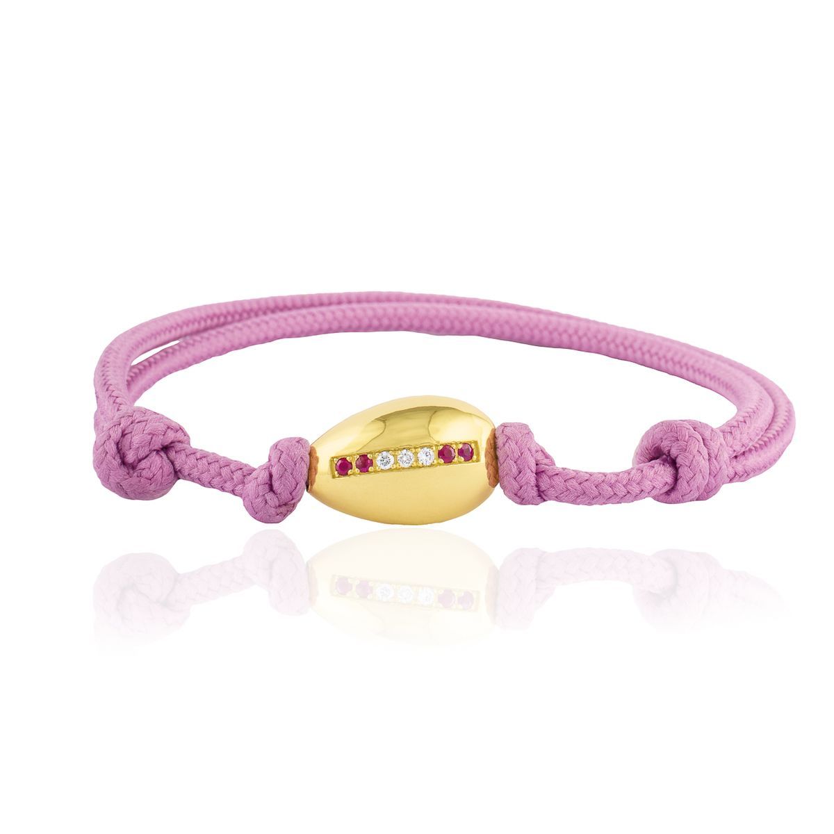 BR-22 Pulsera de macramé ajustable mujer con pepita de oro 18 quilates adornada con diamantes y rubíes naturales