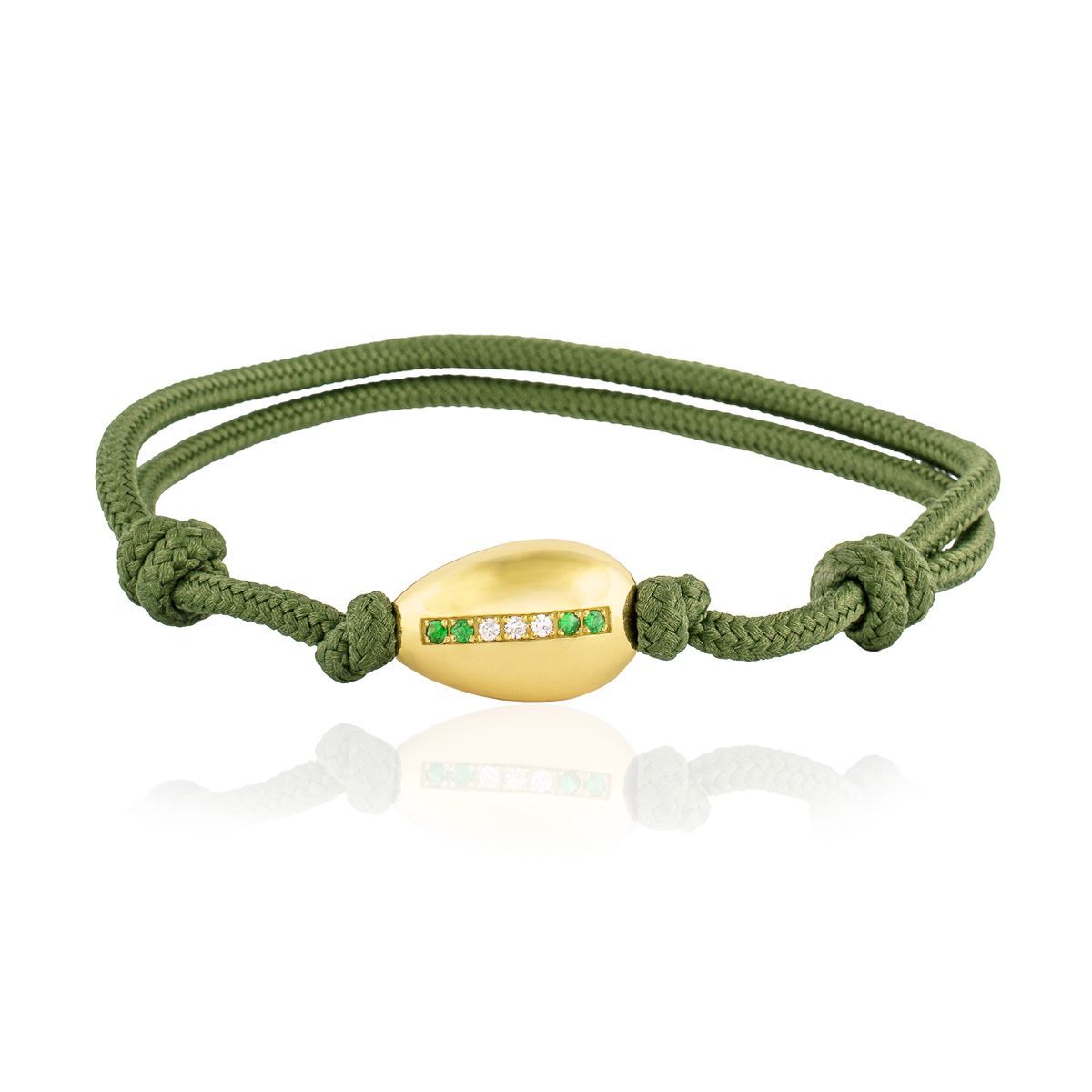 BR-SKU Pulsera macramé autoajustable de mujer y pepita en oro 18 quilates con brillantes y esmeraldas naturales