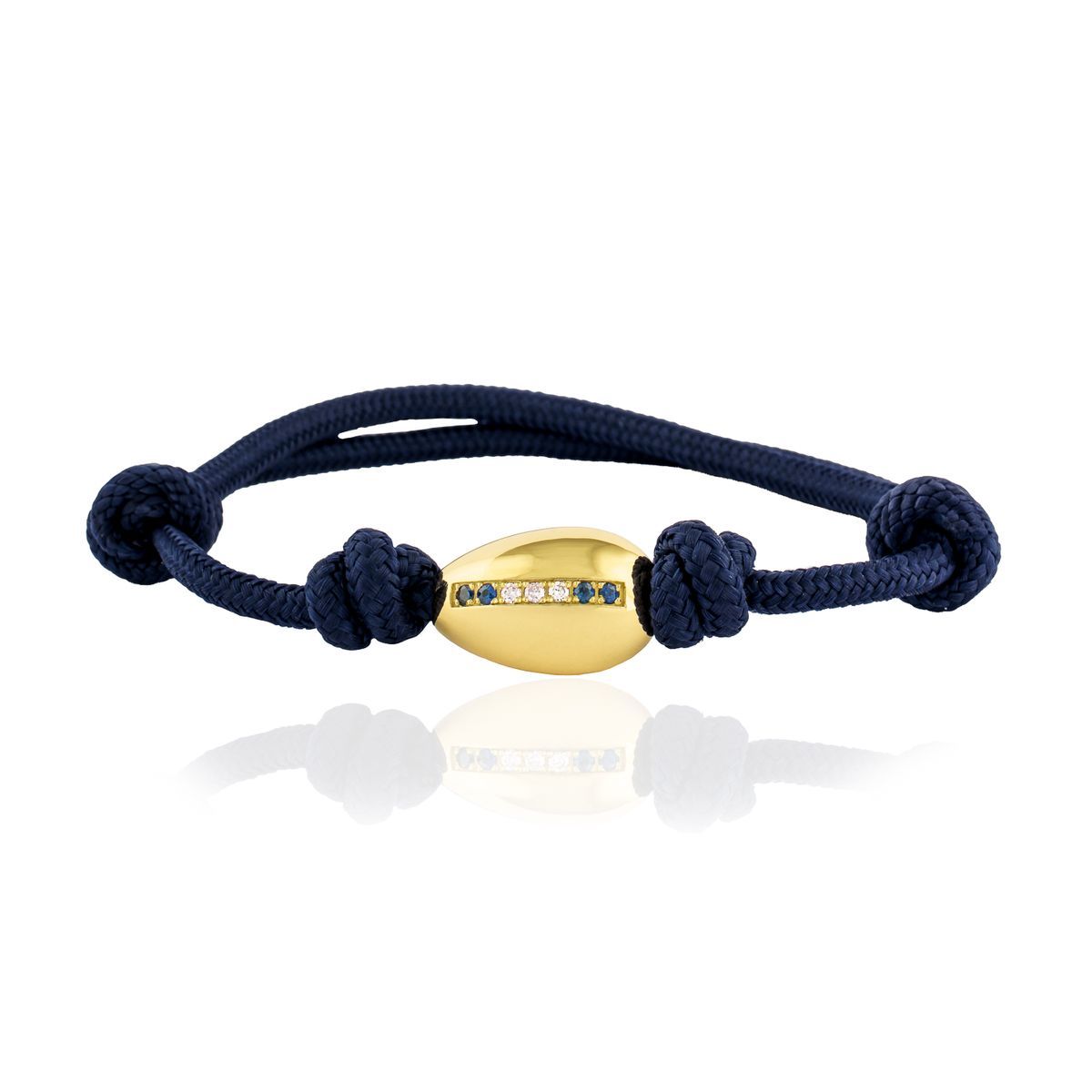 BR9 Pulsera macramé ajustable de mujer con pepita de oro 18K zafiros azules naturales y diamantes
