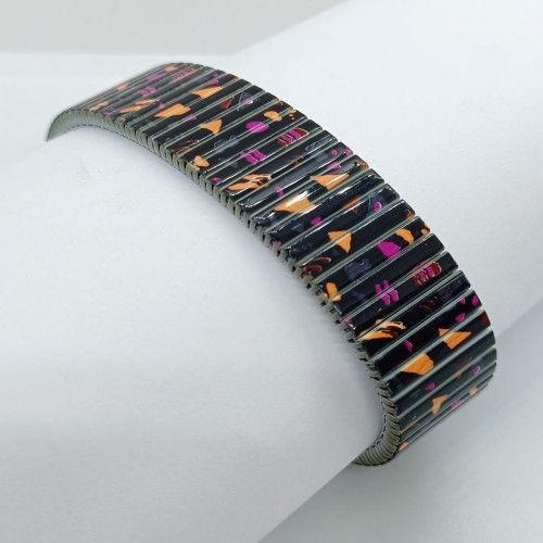 Brazalete Acero Negro Correa Con Dibujos Naranja Y Morado 18mm RO200/39/2862