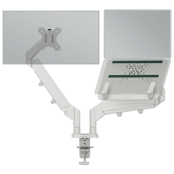 Brazo dual para monitor y portátil Leitz Ergo SpaceSaving, gris
