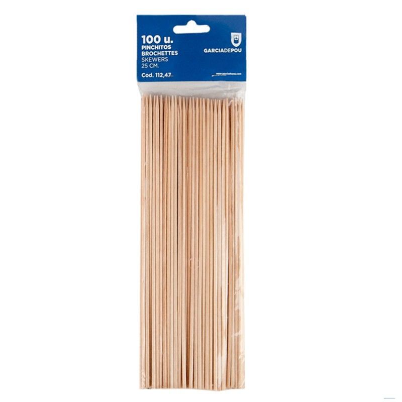 Brocheta 25 cm natural madera 100 unidades