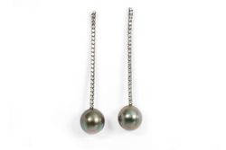 BRU1091-tai Pendientes la bruixeta perla Tahiti esférica gris