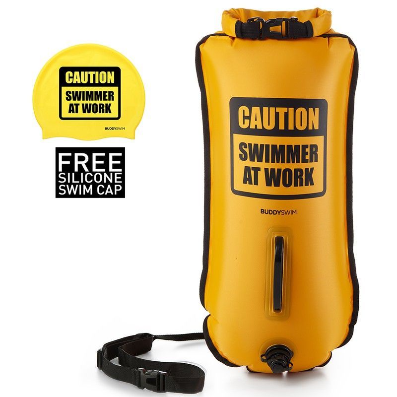 BUDDYSWIM BOYA NATACION AGUAS ABIERTAS. AMARILLA  CAUTION SWIMMER AT WORK 28 LT