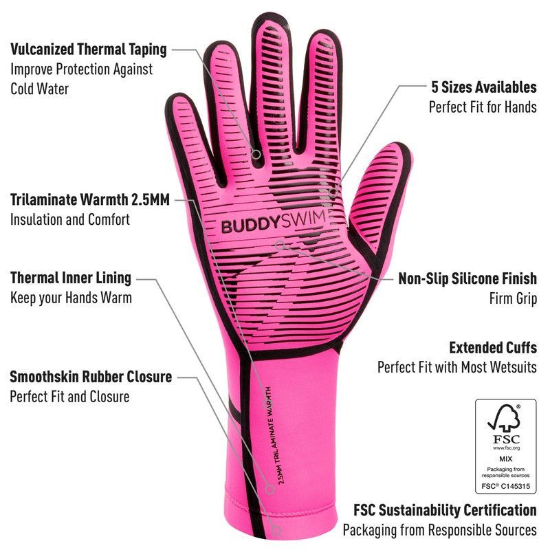 Buddyswim Guantes Neopreno Trilaminate Warmth 2.5  Rosa