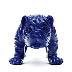 Bulldog de poliresina azul, 23x14x11 cm