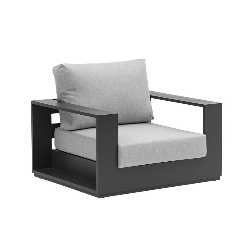 Butaca de exterior de aluminio y tejido en antracita y gris medio, 100 x 85 x 76 cm | Ione