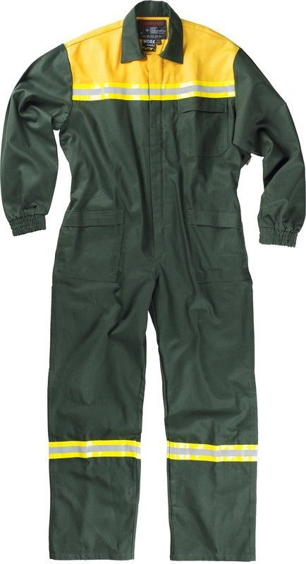 Buzo ignífugo con cinta reflectante 100% Algodón Verde Mostaza