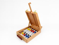 Caballete pintor de sobremesa liderpapel madera de haya barnizado con maletin 39x26x13cm certificado fsc