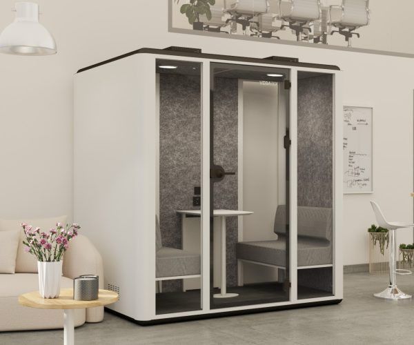 Cabina Box de 4 Plazas - Diseño Moderno en Metal Blanco