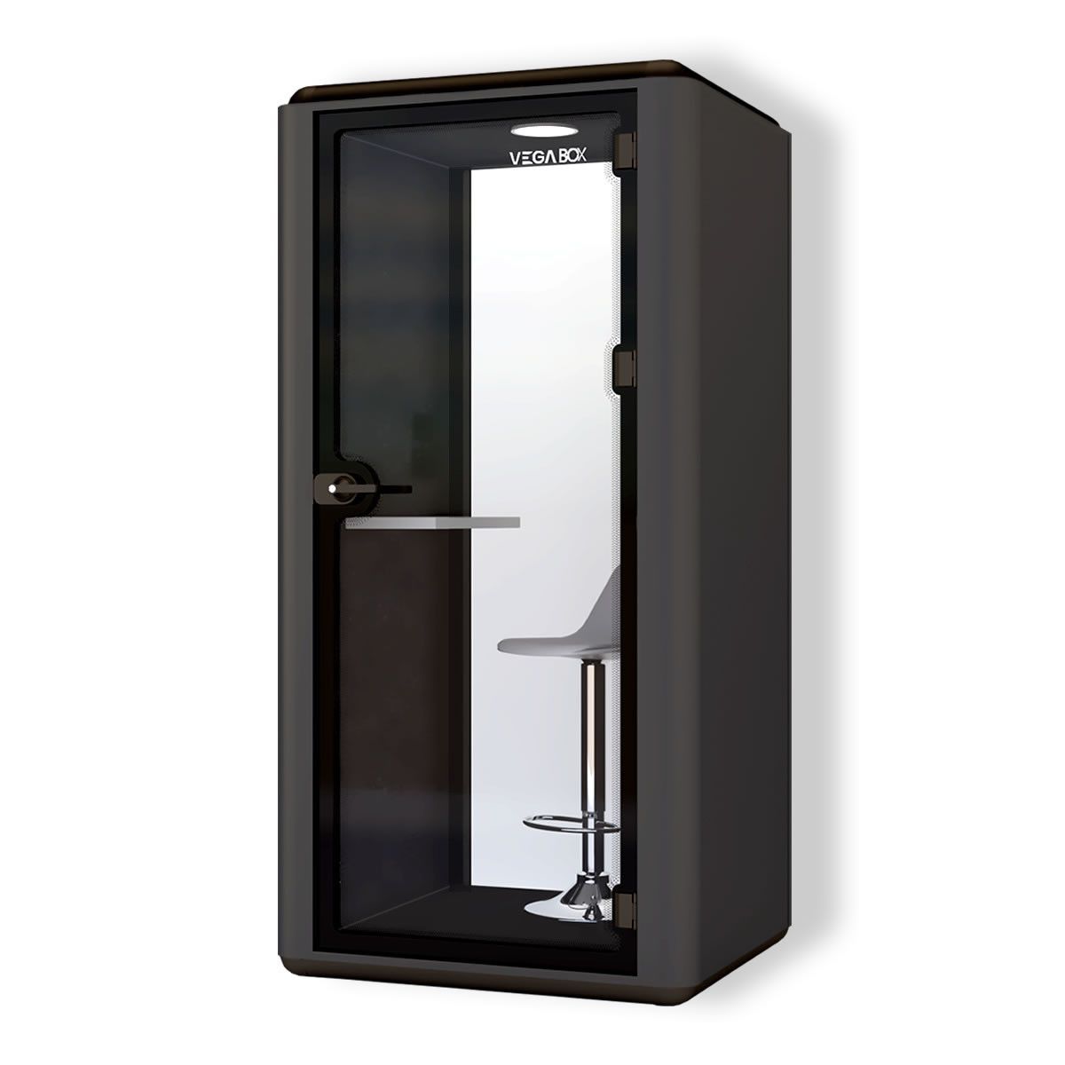 Cabina Box Individual con Mesa Alta - Exterior Metálico Antracita, Sensor de Presencia, Iluminación LED, Carga USB y Ventilación Eficiente