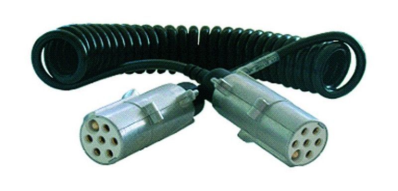 Cable espiral de 3m a 4,5m en extensión máxima para conexionado 24S en remolques. Con conectores metálicos irrompibles de 7 polos.